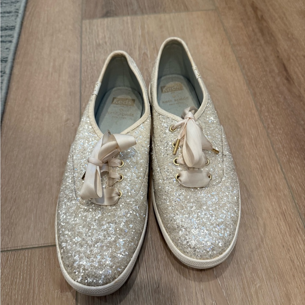 Kate Spade Glitter Sneakers with Ribbon Accents